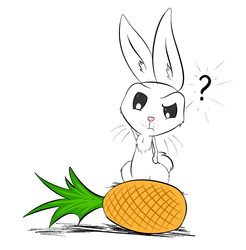 Size: 1225x1244 | Tagged: safe, artist:krucification, angel bunny, g4, confused, male, pineapple, solo