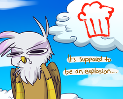 Size: 500x400 | Tagged: safe, gilda, griffon, g4, ask, cloud, cloudy, female, gilda replies, gravity falls, male, muffin, solo, the inconveniencing, tumblr
