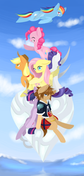 Size: 1721x3609 | Tagged: safe, artist:lucky-jacky, edit, applejack, fluttershy, pinkie pie, rainbow dash, rarity, twilight sparkle, earth pony, pegasus, pony, unicorn, fanfic:kingdom hearts of harmony, g4, disney, fanfic, female, kingdom hearts, kingdom hearts of harmony, male, mane six, mare, ponified, sora, stallion