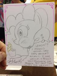 Size: 768x1024 | Tagged: safe, artist:andypriceart, pinkie pie, g4, cupcake, female, monochrome, puffy cheeks, solo, traditional art