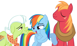 Size: 1121x667 | Tagged: safe, artist:offical-lunaflaire, big macintosh, granny smith, rainbow dash, earth pony, pony, g4, male, ship:rainbowmac, shipping, simple background, stallion, straight, transparent background