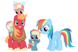 Size: 1097x729 | Tagged: safe, artist:offical-lunaflaire, big macintosh, rainbow dash, oc, earth pony, pony, g4, family, male, offspring, parent:big macintosh, parent:rainbow dash, parents:rainbowmac, ship:rainbowmac, shipping, simple background, stallion, straight, transparent background