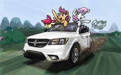 Size: 1625x1009 | Tagged: safe, artist:sevoohypred, apple bloom, scootaloo, sweetie belle, g4, car, cutie mark crusaders, dodge (car), dodge journey, driving, map, this will end in tears