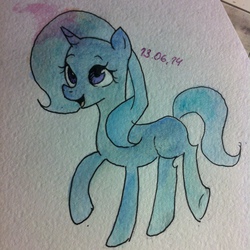 Size: 1280x1280 | Tagged: safe, artist:pandatenaloe, trixie, pony, unicorn, g4, female, happy, mare, solo, traditional art