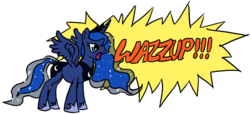 Size: 1784x816 | Tagged: safe, artist:mindofnoodles, princess luna, g4, female, solo, traditional royal canterlot voice, wassup