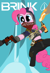 Size: 4399x6399 | Tagged: safe, artist:anglophobia, pinkie pie, g4, absurd resolution, brink, female, gun, molotov cocktail, parody, solo