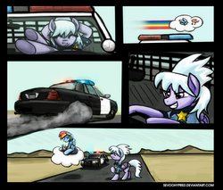 Size: 1620x1378 | Tagged: safe, artist:sevoohypred, cloudchaser, rainbow dash, g4, beep beep, car, cloud, crown victoria, ford, police, police car, pun, traffic stop