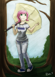 Size: 750x1050 | Tagged: safe, artist:kprovido, fluttershy, human, g4, clothes, converse, female, humanized, shoes, sneakers, solo, umbrella