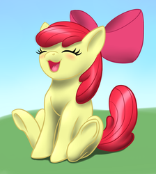Size: 1614x1800 | Tagged: safe, artist:vasillium, apple bloom, earth pony, pony, g4, adorabloom, cute, eyes closed, female, filly, open mouth, sitting, solo, underhoof