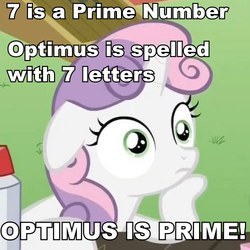 Size: 500x500 | Tagged: safe, sweetie belle, g4, exploitable meme, female, image macro, meme, optimus prime, solo, sudden clarity sweetie belle, transformers