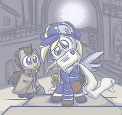 Size: 1200x1131 | Tagged: safe, artist:melodenesa, derpy hooves, doctor whooves, time turner, pegasus, pony, g4, clothes, female, letter, mail, mare, mouth hold, scarf, tegami bachi