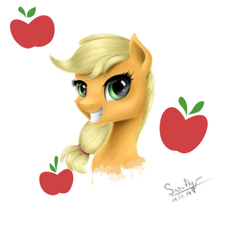 Size: 1500x1500 | Tagged: safe, artist:queen-snowflake, applejack, g4, apple, female, solo