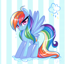 Size: 1641x1606 | Tagged: dead source, safe, artist:suzuii, rainbow dash, g4, bedroom eyes, female, looking at you, smiling, solo, spread wings, wet, wet mane, wingboner