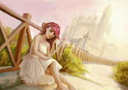 Size: 4960x3507 | Tagged: safe, artist:tiger-type, fluttershy, human, g4, absurd resolution, female, humanized, scenery, solo