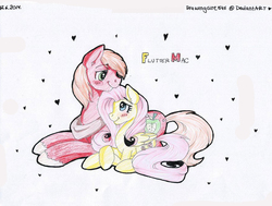 Size: 888x670 | Tagged: safe, artist:drawing-heart, big macintosh, fluttershy, earth pony, pony, g4, blushing, male, ship:fluttermac, shipping, stallion, straight, traditional art