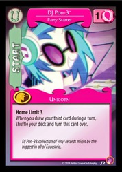 Size: 327x458 | Tagged: safe, enterplay, dj pon-3, vinyl scratch, pony, unicorn, g4, my little pony collectible card game, rock n rave, ccg, female, grin, headphones, horn, mare, smiling, solo, sunglasses