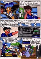 Size: 1360x1949 | Tagged: safe, artist:newyorkx3, flash sentry, spike, twilight sparkle, alicorn, human, pony, comic:twilight and the big city, g4, car, comic, female, flash sentry's car, food, ford, ford crown victoria, mare, police, police officer, popcorn, taxi, traditional art, twilight sparkle (alicorn)