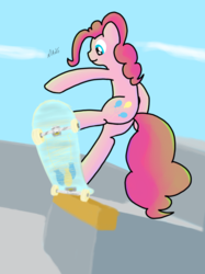 Size: 986x1319 | Tagged: safe, artist:mang, pinkie pie, g4, female, skateboard, skateboarding, solo