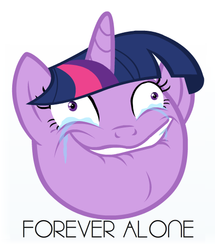 Size: 441x512 | Tagged: safe, artist:mikesouthmoor, twilight sparkle, g4, contorted, female, forever alone, meme, reaction image, simple background, solo