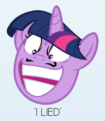 Size: 477x551 | Tagged: safe, artist:mikesouthmoor, twilight sparkle, g4, female, i lied, meme, reaction image, simple background, solo