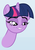 Size: 473x675 | Tagged: safe, artist:mikesouthmoor, twilight sparkle, g4, eyelashes, faic, female, handsome face, horn, lidded eyes, meme, reaction image, simple background, smiling, smirk, solo, teeth