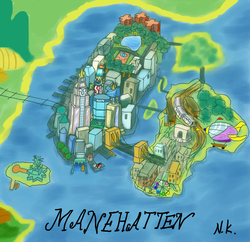 Size: 3300x3200 | Tagged: safe, artist:nekokevin, airship, building, city, ferris wheel, high res, island, manehattan, map, misspelling, no pony, statue of friendship, statue of liberty