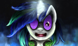 Size: 1800x1083 | Tagged: safe, artist:montybrush, dj pon-3, vinyl scratch, g4, broken glasses, female, glasses, solo