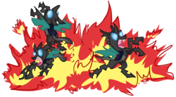 Size: 1467x808 | Tagged: safe, artist:dawnallies, changeling, fire