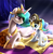 Size: 1200x1224 | Tagged: safe, artist:chryseum, prince blueblood, princess celestia, alicorn, pony, unicorn, g4, 2014, adventure in the comments, aunt and nephew, auntlestia, bedroom, bicorne, colt, cute, description in comments, eyepatch, featured image, female, happy, hat, lidded eyes, male, map, mare, momlestia, open mouth, pirate hat, prince bluebetes, prone, sitting, smiling, younger