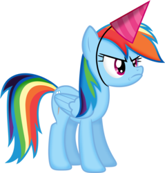 Size: 3945x4125 | Tagged: safe, artist:thisismyphotoshoppin, rainbow dash, g4, angry, female, hat, joke, party hat, simple background, solo, transparent background, vector