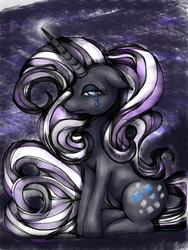 Size: 768x1024 | Tagged: safe, artist:caresse-par-la-lumie, nightmare rarity, pony, g4, alone, bittersweet, crying, female, hollow victory, pyrrhic victory, regret, sad, solo
