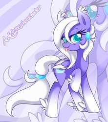Size: 840x951 | Tagged: safe, artist:mrscheeseherder, oc, oc only, oc:mystic moon, pegasus, pony, colored pupils, colored wings, colored wingtips, ear fluff, feathered fetlocks, female, gradient ears, gradient hooves, looking at you, mare, raised hoof, solo, tail band, tongue out, two toned wings, zoom layer
