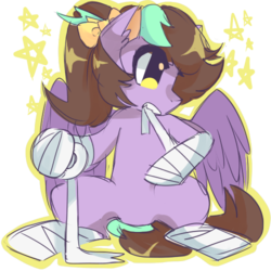 Size: 500x500 | Tagged: safe, artist:lolly-jpg, oc, oc only, unnamed oc, pegasus, pony, bandage, bow, hair bow, mouth hold, solo