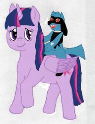 Size: 319x413 | Tagged: safe, artist:lucarioaaron, twilight sparkle, oc, oc:aether quince, alicorn, pony, riolu, g4, female, mama twilight, mare, mother, offspring, son, traditional art, twilight sparkle (alicorn), wip