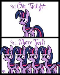Size: 950x1175 | Tagged: dead source, safe, artist:php92, twilight sparkle, alicorn, pony, g4, 2 panel comic, colored wings, comic, female, grammar, mare, multeity, purple text, simple background, sparkle sparkle sparkle, twilight sparkle (alicorn), white background, wings