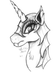 Size: 1402x1973 | Tagged: safe, artist:ancientowl, nightmare moon, g4, female, monochrome, solo, traditional art