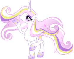 Size: 6500x5111 | Tagged: safe, artist:theshadowstone, fleur-de-lis, g4, absurd resolution, bedroom eyes, blushing, female, pretty, rainbow power, rainbow power-ified, raised leg, simple background, smiling, solo, sparkles, transparent background, vector