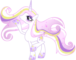 Size: 6500x5111 | Tagged: safe, artist:theshadowstone, fleur-de-lis, pony, unicorn, g4, absurd resolution, bedroom eyes, blushing, concave belly, female, horn, mare, pretty, rainbow power, rainbow power-ified, raised leg, simple background, slender, smiling, solo, sparkles, thin, transparent background, vector