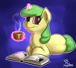 Size: 2991x2678 | Tagged: safe, artist:ohmymarton, oc, oc only, oc:jasmine, book, coffee, cup, high res, magic, solo