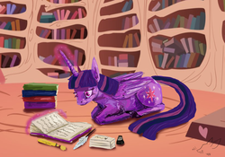 Size: 1000x700 | Tagged: safe, artist:shaiza7, twilight sparkle, alicorn, pony, g4, book, female, mare, solo, twilight sparkle (alicorn)