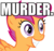 Size: 900x839 | Tagged: safe, artist:erginho, scootaloo, g4, female, grin, image macro, meme, murder, one word, simple background, smiling, solo, squee, transparent background, wide eyes