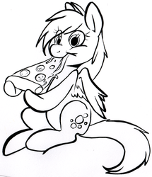 Size: 595x691 | Tagged: safe, artist:php27, derpy hooves, g4, eating, female, hilarious in hindsight, lineart, monochrome, pizza, solo
