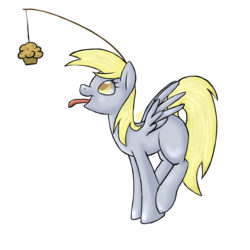 Size: 2000x2000 | Tagged: safe, artist:doomcakes, derpy hooves, pegasus, pony, g4, carrot on a stick, female, high res, mare, muffin, solo