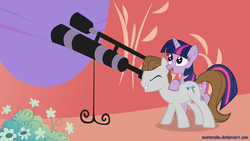 Size: 1920x1080 | Tagged: safe, artist:misteraibo, star gazer, twilight sparkle, earth pony, pony, unicorn, g4, duo, duo male and female, female, male, mare, stallion, telescope, unicorn twilight