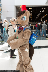 Size: 1365x2048 | Tagged: safe, doctor whooves, time turner, human, g4, convention, cosplay, fursuit, irl, irl human, photo
