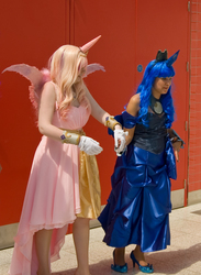 Size: 1312x1793 | Tagged: safe, princess cadance, princess luna, human, g4, cosplay, irl, irl human, photo