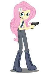 Size: 718x1183 | Tagged: safe, artist:gioku, fluttershy, equestria girls, g4, clothes, female, gun, headset, pistol, simple background, sleeveless, solo, tank top, transparent background, vector, zombie apocalypse