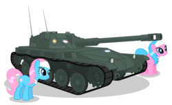 Size: 900x546 | Tagged: safe, artist:dolphinfox, aloe, lotus blossom, earth pony, pony, g4, cutie mark on vehicle, duo, duo female, elc amx, female, mare, simple background, tank (vehicle), transparent background