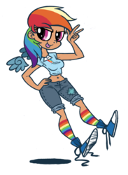 Size: 526x719 | Tagged: safe, artist:brah-j, rainbow dash, human, g4, clothes, converse, female, humanized, rainbow socks, shoes, simple background, socks, solo, striped socks, tongue out, transparent background