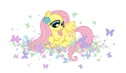 Size: 821x479 | Tagged: safe, artist:brah-j, fluttershy, butterfly, g4, female, flower, flower in hair, simple background, solo, transparent background